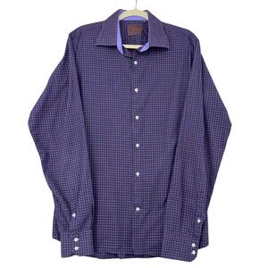 GEMELLI Mens Purple Gingham Dress Shirt Made in Italy Long Sleeve Button Up